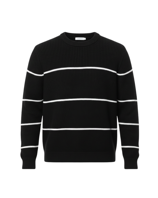 Men’s Striped Rib-Knit Crew-Black