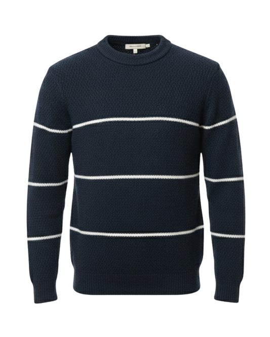 Men’s Striped Rib-Knit Crew-Blue